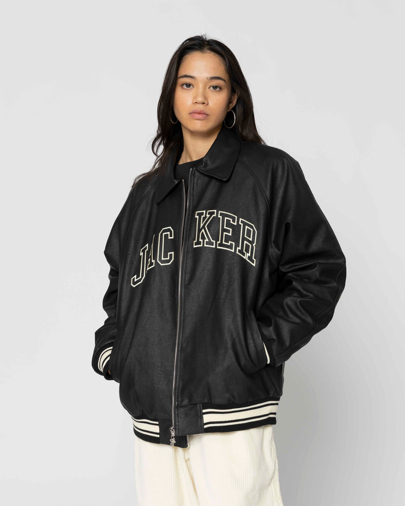 COLLEGE - FAUX LEATHER JACKET - BLACK