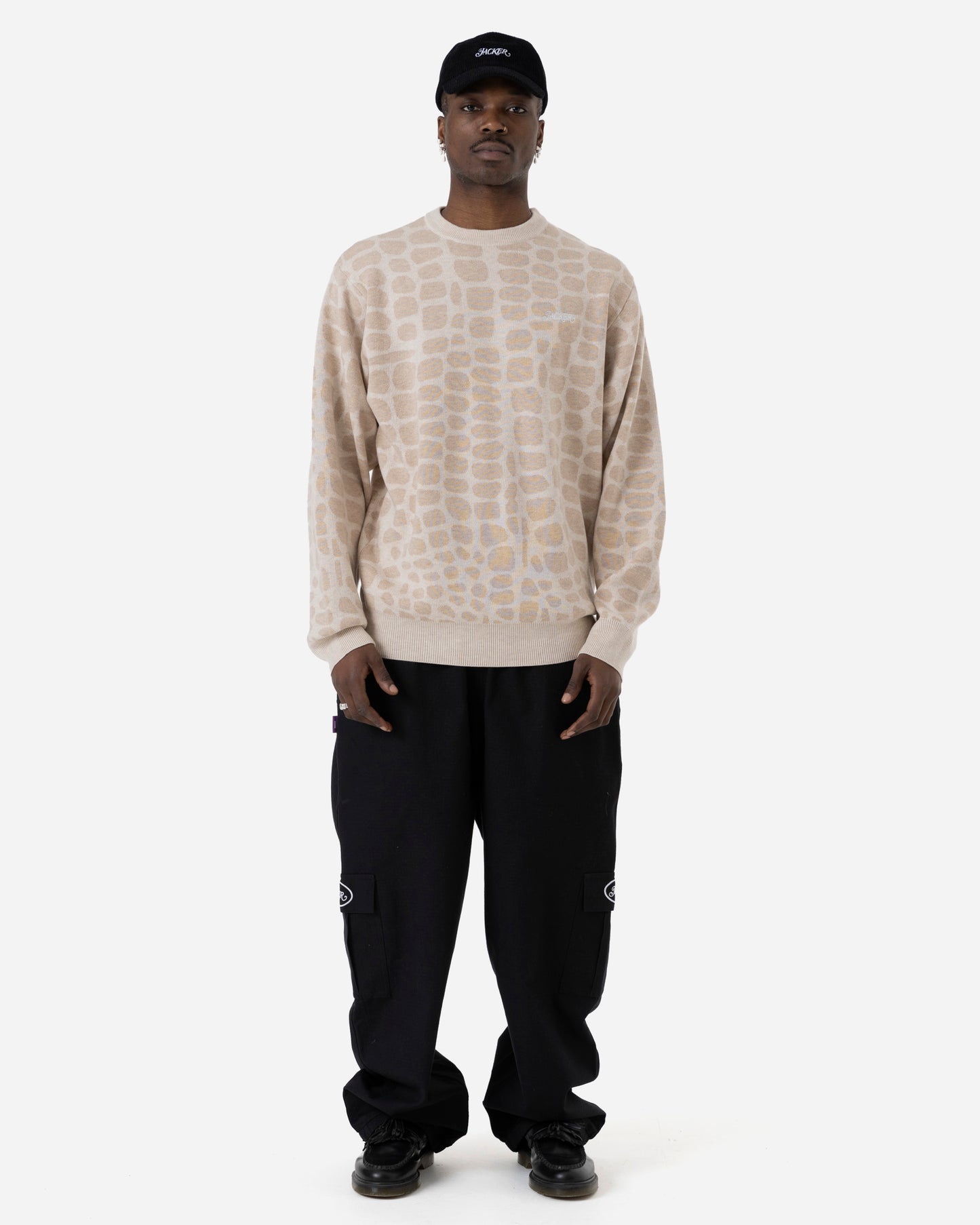 CROCO KNIT CREWNECK - BEIGE