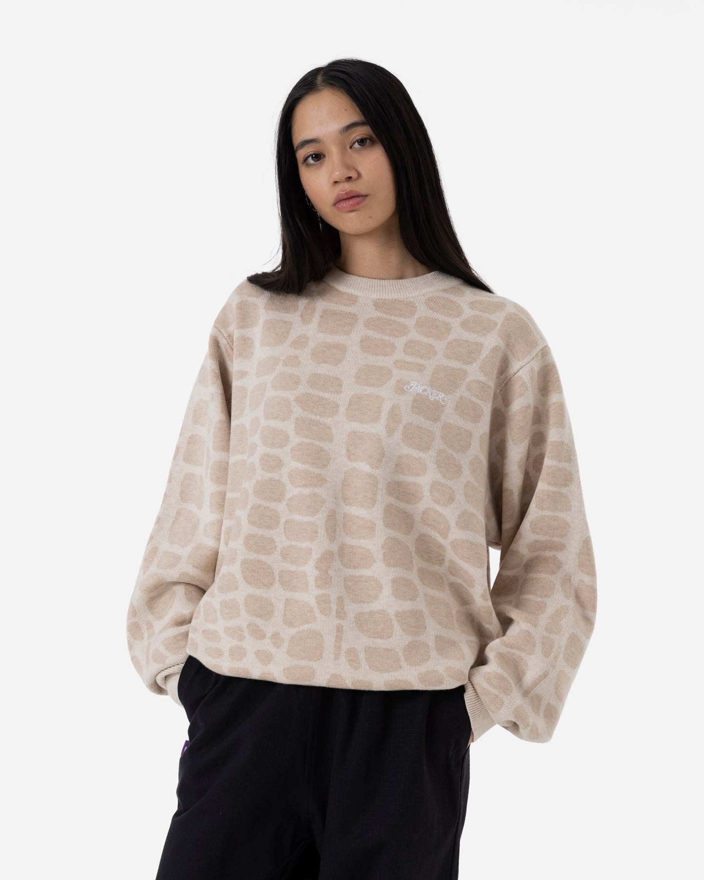 CROCO KNIT CREWNECK - BEIGE