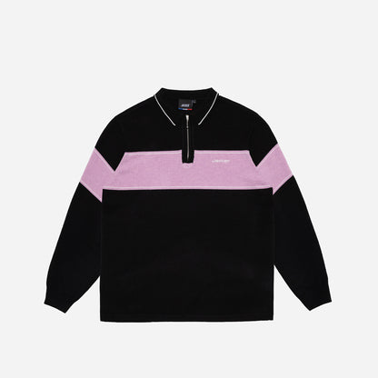 EURO STRIPE KNIT POLO - BLACK