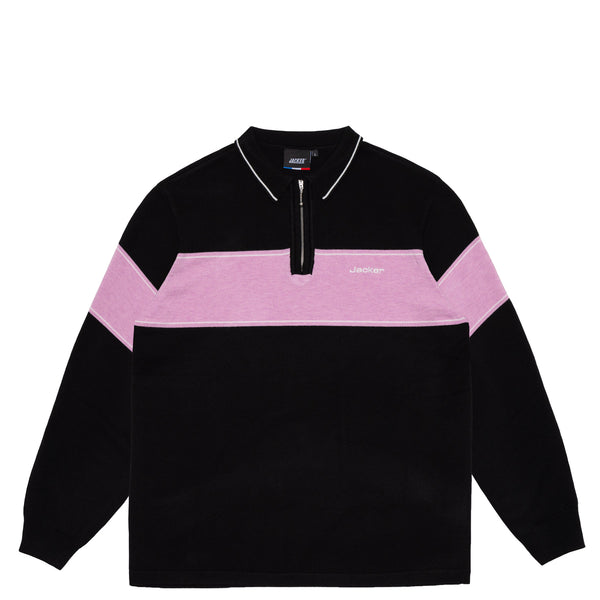 EURO STRIPE KNIT POLO - BLACK