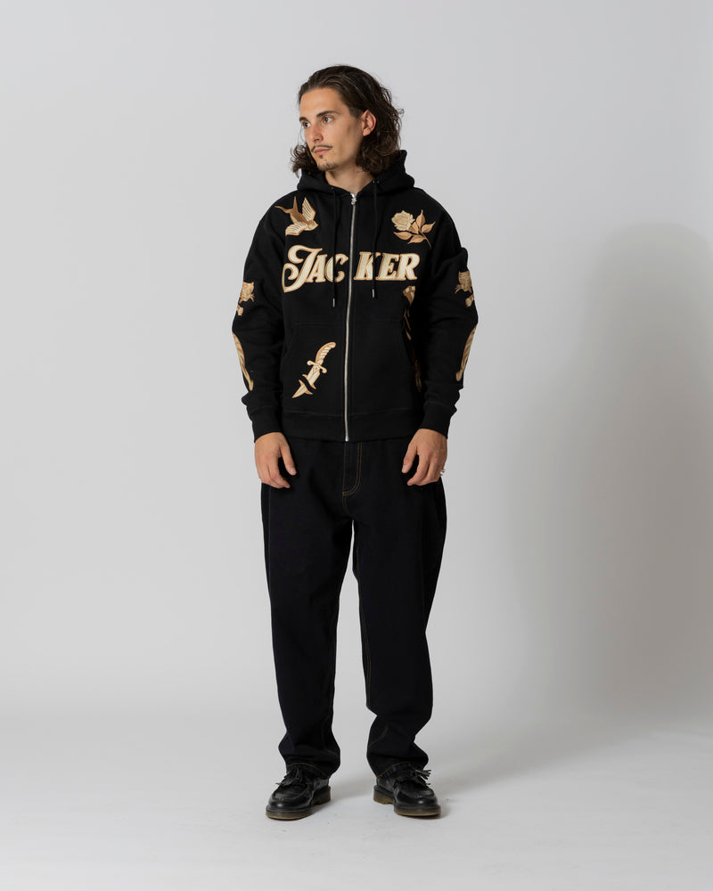 NAUTICAL ZIPPED HOODIE - BLACK