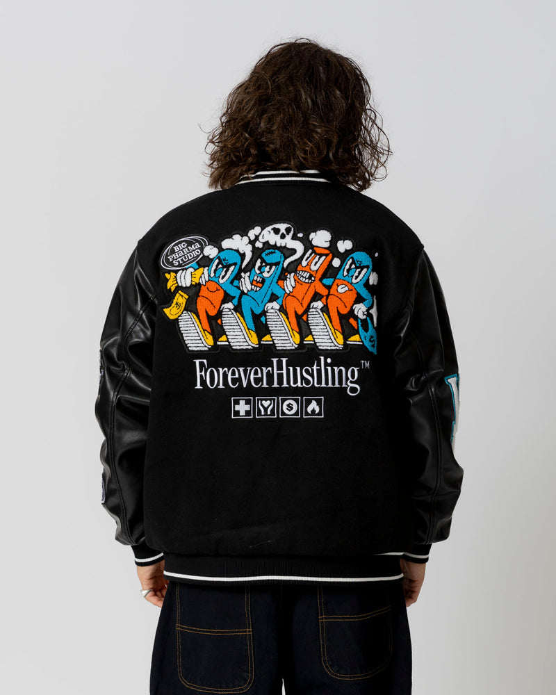 BIG PHARMA VARSITY JACKET - BLACK