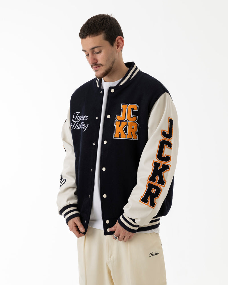 CANARDO VARSITY JACKET - NAVY / WHITE