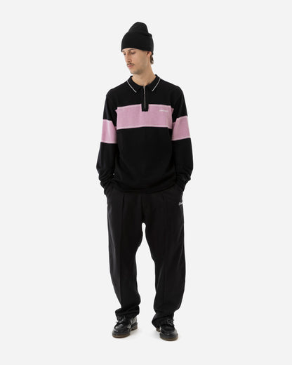 EURO STRIPE KNIT POLO - BLACK