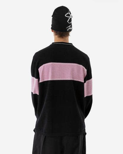 EURO STRIPE KNIT POLO - BLACK