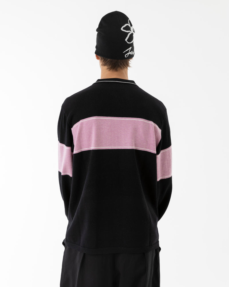 EURO STRIPE KNIT POLO - BLACK