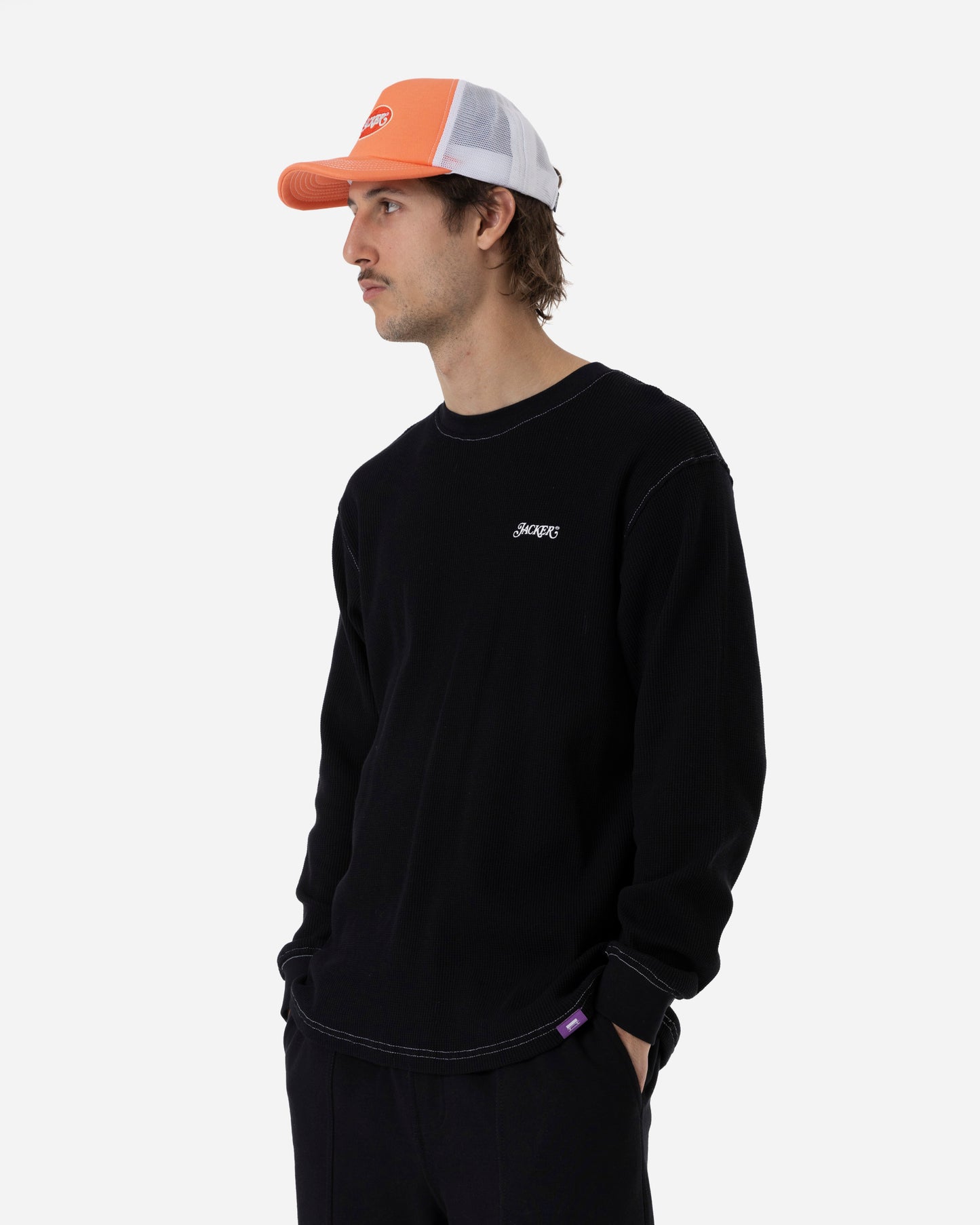 STAMP WAFFLE LONG SLEEVES - BLACK