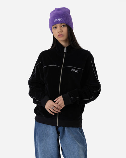 REFLECTIVE VELVET ZIPPER JACKET - BLACK