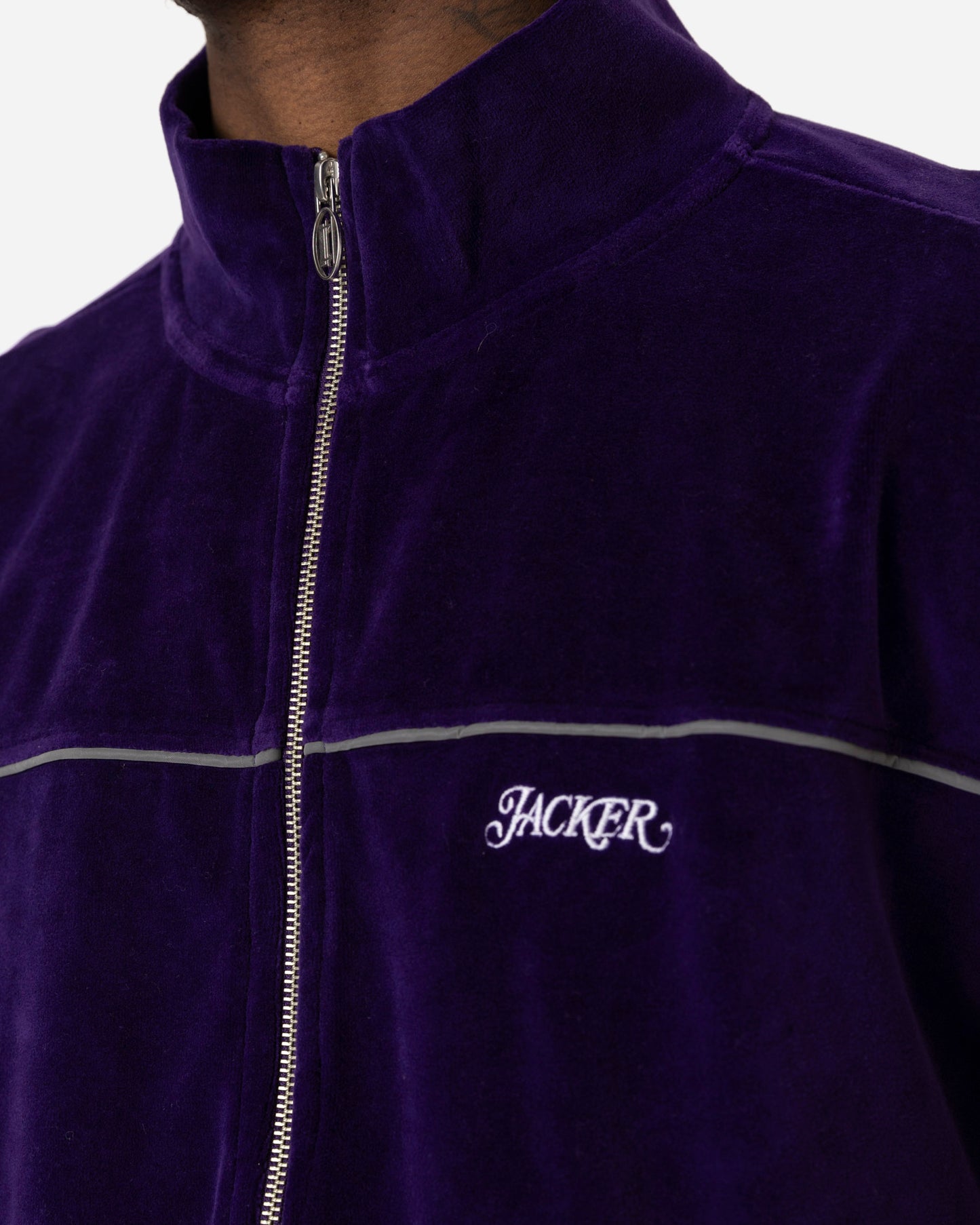 REFLECTIVE VELVET ZIPPER JACKET - PURPLE