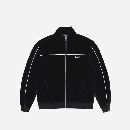 REFLECTIVE VELVET ZIPPER JACKET - BLACK